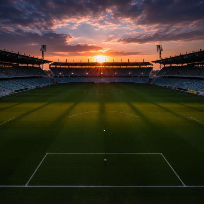 Imagem de uma multidão de torcedores em um estádio de futebol, com um placar ao fundo exibindo o logo da Copa do Mundo, simbolizando a paixão pelo esporte e os altos custos de participação.