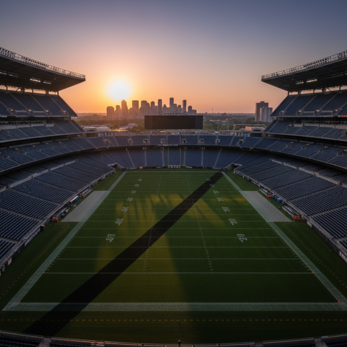 Kylian Mbappé em coletiva de imprensa, com um fundo desfocado.