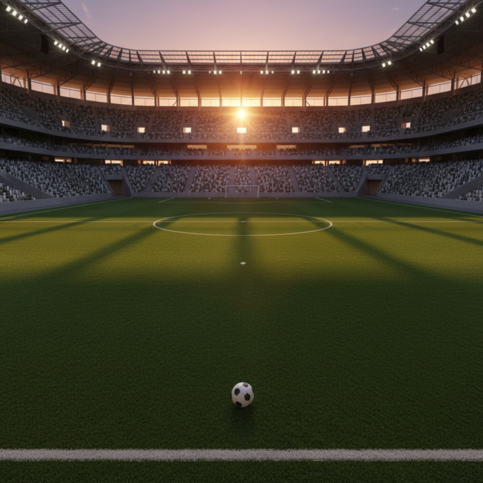 Jogadores da seleção de Senegal exibindo o troféu da Copa Africana de Nações em campo, com torcedores ao fundo.